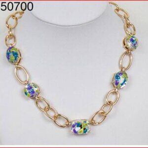 Bijou drive multi color gold chain with daisy collage  choker necklace